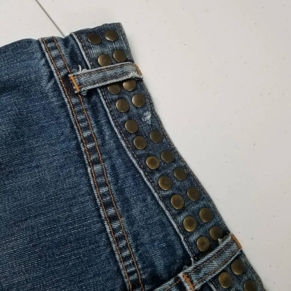 J. Crew Blue Denim Jeans Brass Studded Rivet Waistband Vintage Size 4
